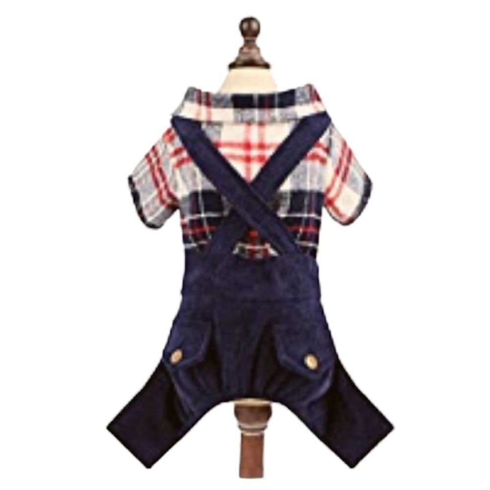 Flannel & Corduroy Dog Overalls Jumpsuit - Picture 2 of 8